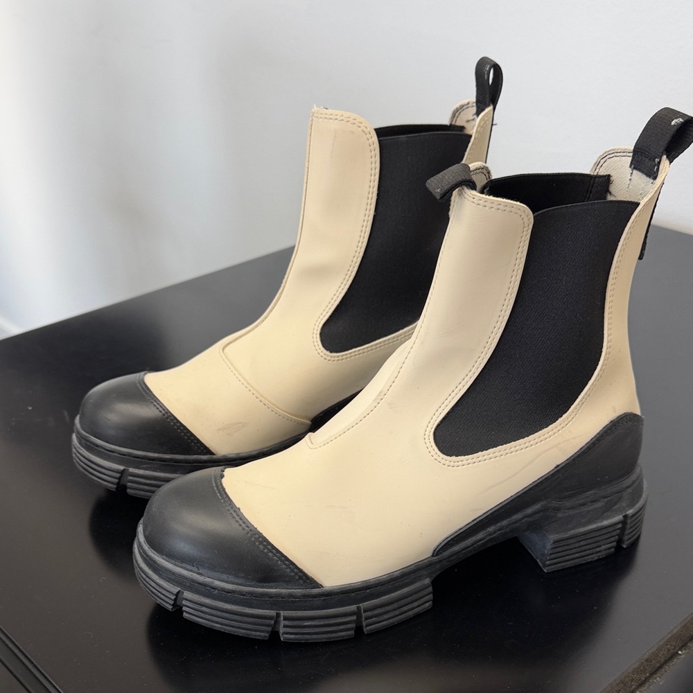 Cream and Black Ganni Lug Boots - Women